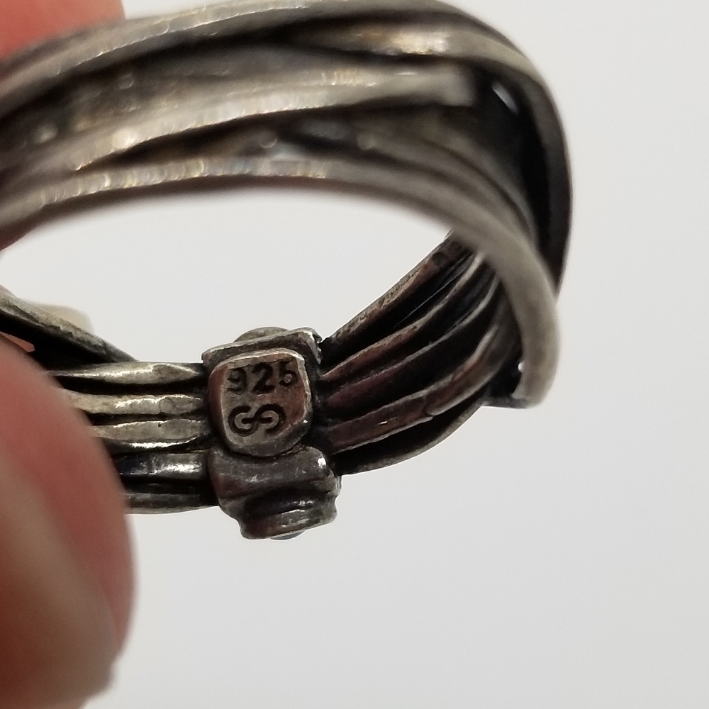 Golan Goldex sterling silver ring small turquoise cabochons size 6.75 brutalist - Picture 5 of 5
